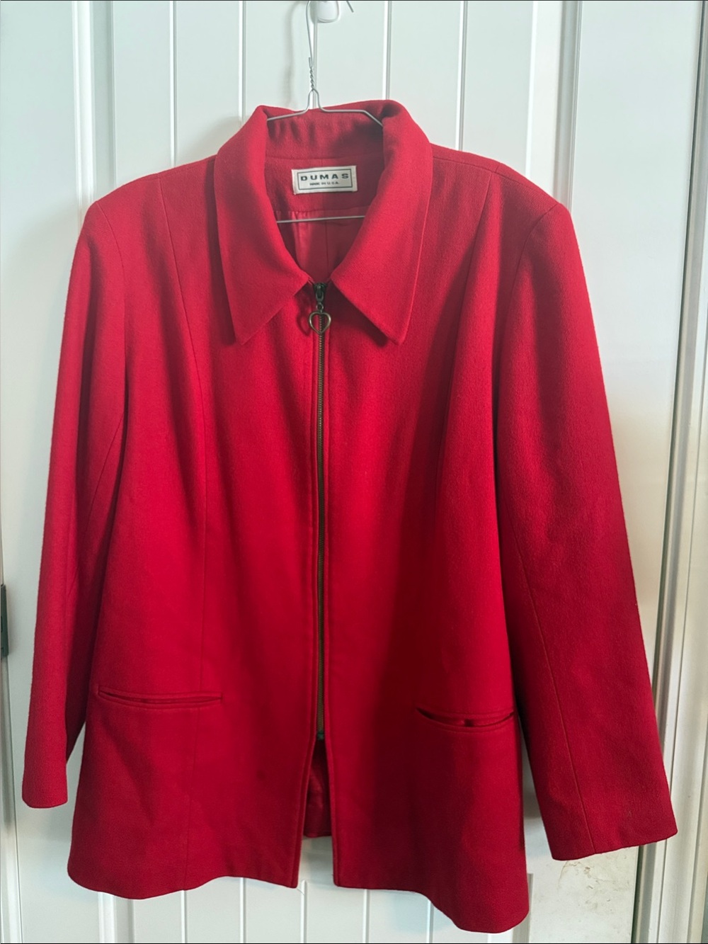 Vintage Pierre Dumas Bright Red Zip-Front Women's Coat